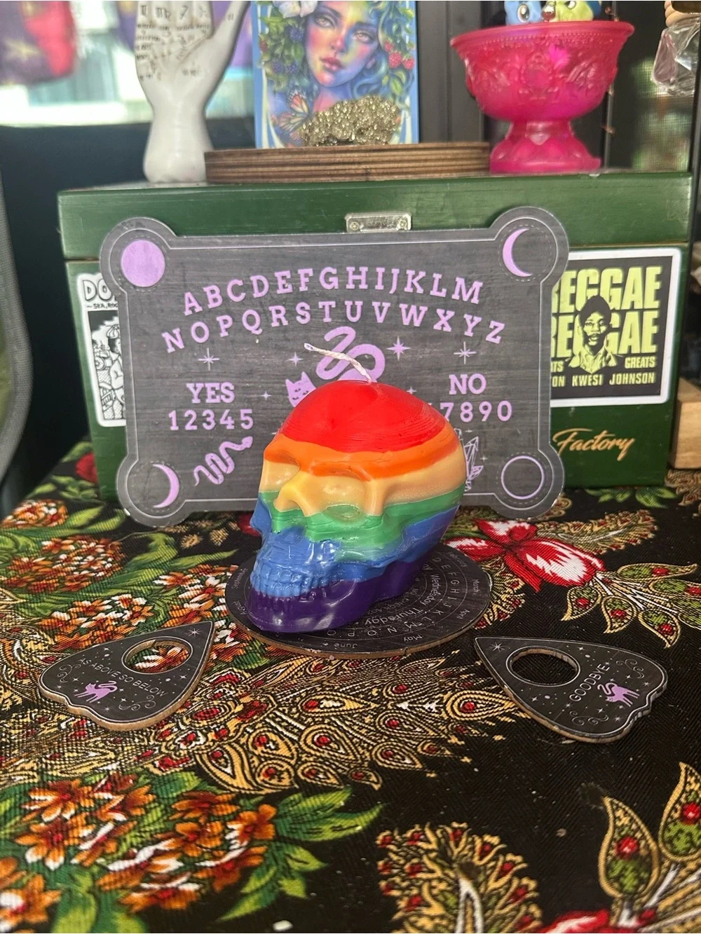 Rainbow Skull Candle
